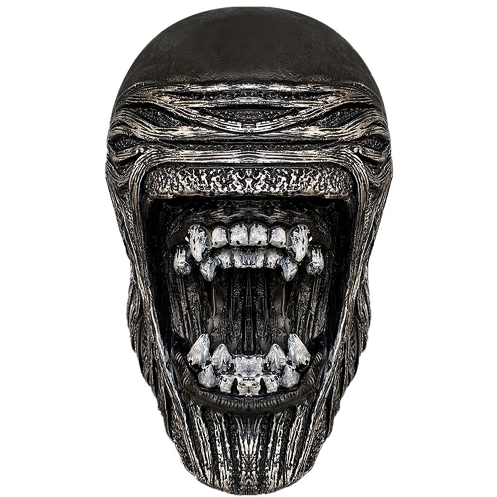 Latex Alien Mask Realistic - Alien Gruselmasken Latex-Kopfbedeckung Cosplay-Kostüm-Requisiten Schwarzer Helm