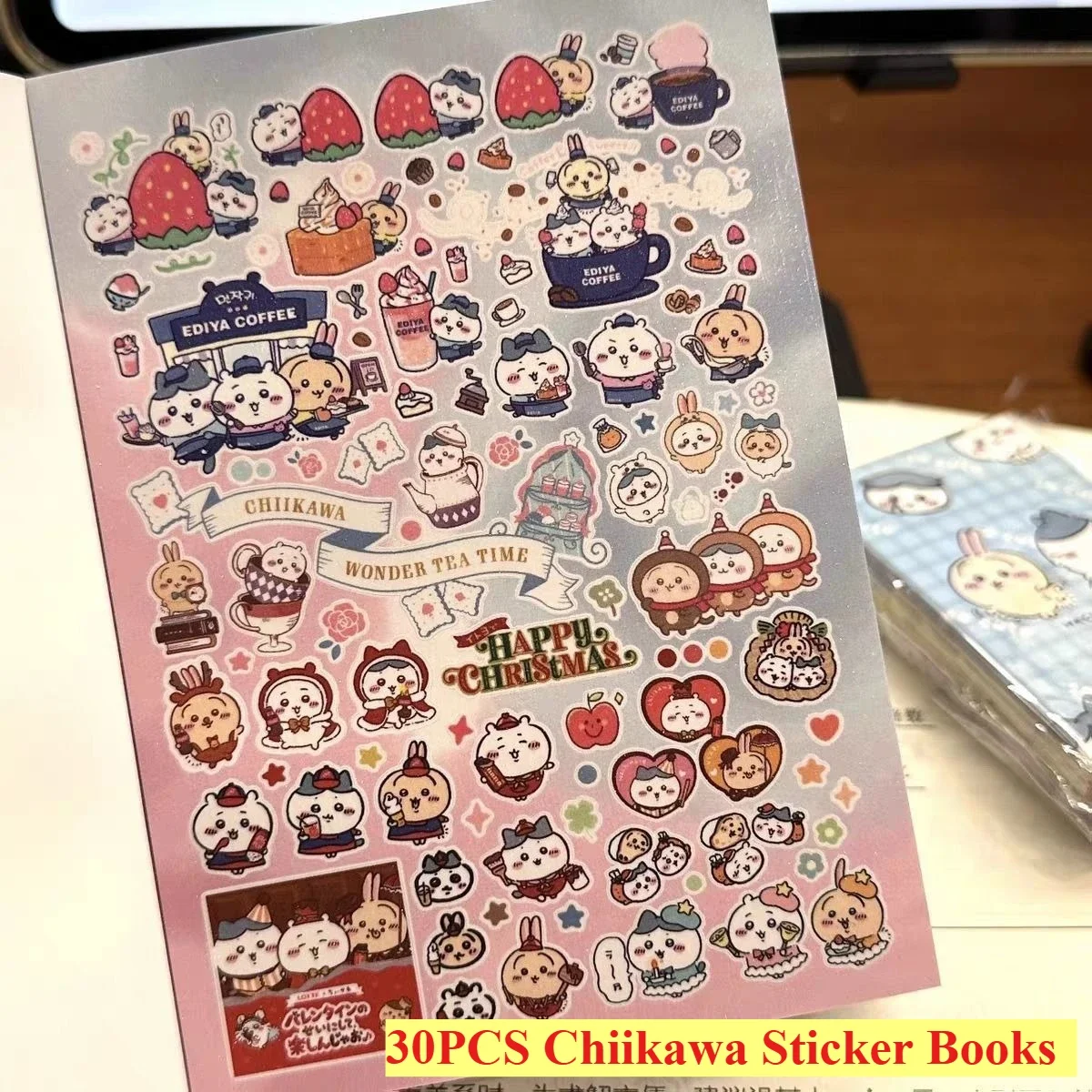 Novelty Gifts - 30-seitige, niedliche Anime-Chiikawa-Aufkleberbücher, Kawaii-Cartoon-Aufkleber zum Ausstanzen,