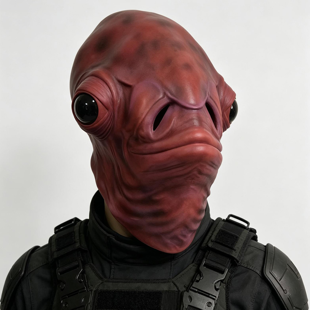 Latex Alien Mask Realistic - Realistische Rote Fisch-Alien Vollkopf-Latexmaske Cosplay UFO-Monster-Kopfbedeckung